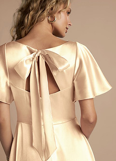 Azazie Kimber Bridesmaid Dresses Gold A-Line Ruched Metallic Satin Dress image2