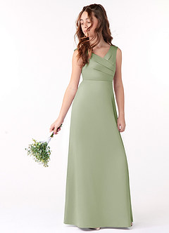 Azazie Sadia Junior Robe Trapèze en Satin extensible Plissée Vert Sauge image1