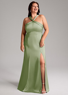 Azazie Rue Bridesmaid Dresses Dusty Sage A-Line Pleated Stretch Satin Dress image11