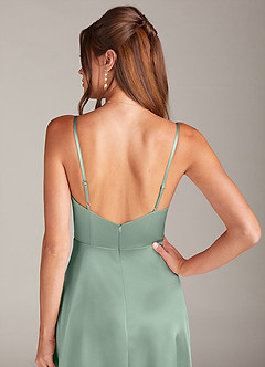 Azazie Sarella Bridesmaid Dresses Agave A-Line Pleated Stretch Satin Dress image5