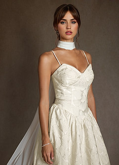 Azazie Devam Wedding Dresses Cream A-Line Strapless Floral Jacquard Dress image5