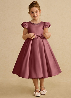 Azazie Pearl Robe Demoiselle D'honneur Fillette Robe Princesse en Mat Satiné Plissée Améthyste image1
