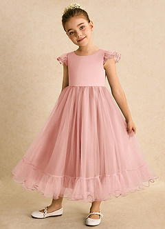 Azazie Phebs Flower Girl Dresses Rosette A-Line Tulle Dress image3