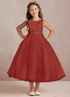 Azazie Calla Robe Demoiselle D'honneur Fillette Robe Princesse en Tulle Dentelle Terracotta image2