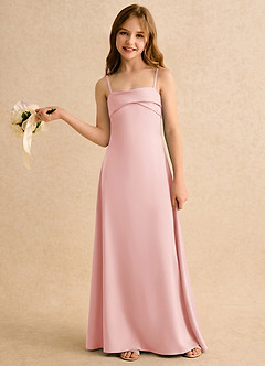 Azazie Mirabella Girls Formal Robe Demoiselle D'honneur Fillette Robe Fourreau en Satin extensible Encolure en Forme de Cœur Rose Poudré image3
