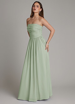 Azazie Andreina Robes de demoiselle d'honneur Robe Trapèze en Mousseline de soie Plissée Vert Sauge image4