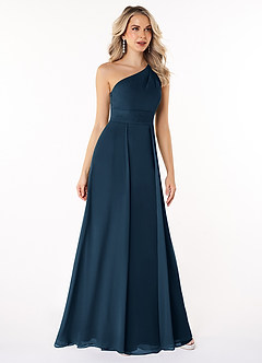 Azazie Dallas Bridesmaid Dresses Dark Navy A-Line One Shoulder Chiffon Dress image3