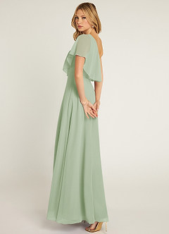 Azazie Lizzy Jurken voor bruidsmeisjes Jurk van Chiffon met A-Lijn One-Shoulder Stoffige Salie image6
