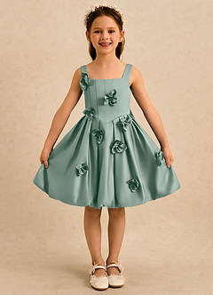 Azazie Lillian vestidos de niña de las flores Vestido Salvia Plateada de Satin Mate de Vestido de princesa con Plisado image3