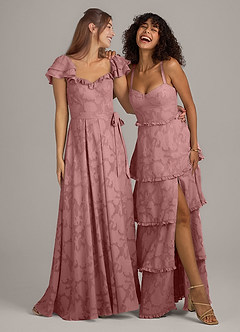 Azazie Aricella Bridesmaid Dresses Dusty Rose A-Line Corset Floral Burnout Dress image2
