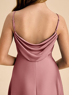 Azazie Bug Junior Dusty Rose A-Line Pleated Stretch Satin Dress image8