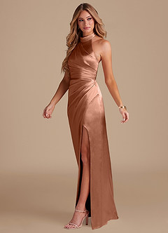 Azazie Jemma Bridesmaid Dresses Bronzer Sheath Pleated Metallic Satin Dress image4