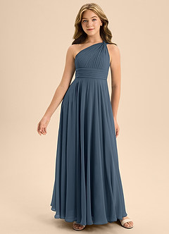 Azazie Charlize Junior Abito A-Line in Chiffon Plissettato Blu Nettuno image3