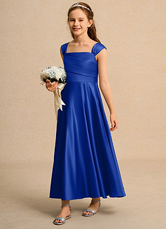 Azazie Bundle Girls Formal Flower Girl Dresses Royal Blue A-Line Pleated Matte Satin Dress image5
