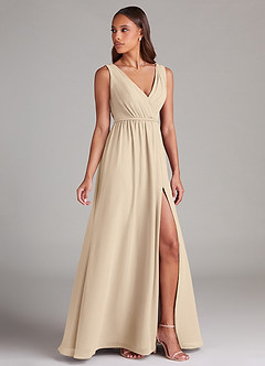 Azazie Tanicia Bridesmaid Dresses Champagne A-Line Pleated Chiffon Dress image3