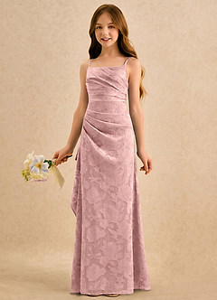 Azazie Cannoli Girls Formal Robe Demoiselle D'honneur Fillette Robe Trapèze en Blumen-Burnout Plissé Rose Poudré image3
