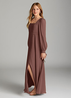 Azazie Leonia Junior Espresso A-Line with Pockets Chiffon Dress image3