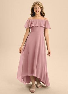 Azazie Maggie Junior Dusty Rose A-Line Off the Shoulder Chiffon Dress image5