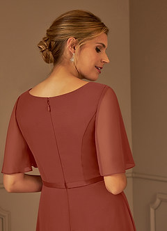 Azazie Tricia Kleider für die Brautmutter A-Linie V-Hals Gefaltet Chiffon Kleid Rotbraun image12