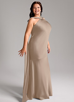 Azazie Kinsley Bridesmaid Dresses Taupe Mermaid Side Slit Stretch Satin Dress image11
