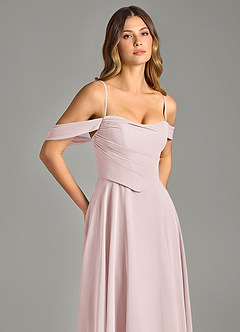 Azazie Chelsey Vestidos de damas de honor Vestido de Rosa Rubor de Gasa de Corte en A Convertible con Vestidos sin tirantes image2