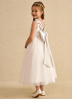 Azazie Lilli Flower Girl Dresses White Alabaster White Alabaster A-Line Bow Tulle Dress image4