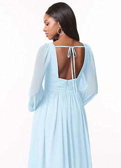 Azazie Norah Bridesmaid Dresses Sky Blue A-Line V-Neck Long Sleeve Chiffon Dress image3