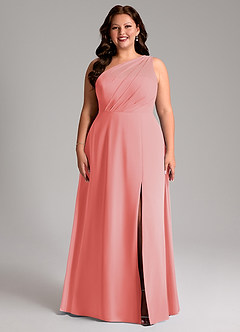 Azazie Phaedra Bridesmaid Dresses Coral A-Line One Shoulder Chiffon Dress image9