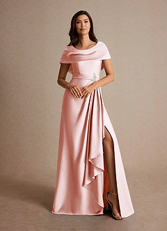Azazie Branford Mother of the Bride Dresses Blushing Pink A-Line Pleated Stretch Satin Dress image7