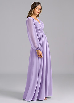 Azazie Palerma Bridesmaid Dresses Lilac A-Line Long Sleeve Chiffon Dress image3