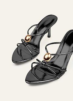 front Metallic stiletto sandalen met bolvormige band