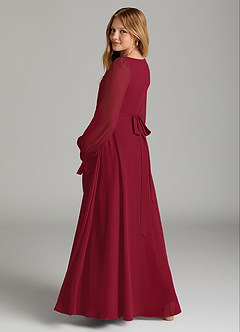 Azazie Leonia Junior Burgundy A-Line with Pockets Chiffon Dress image2