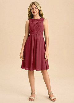 Azazie Skyla Junior Vestido de Granada de Gasa de Corte en A con Plisado image3