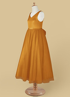 Azazie Marybell Flower Girl Dresses Butterscotch A-Line Bow Tulle Dress image11