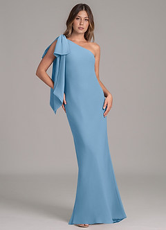 Azazie Capri Bridesmaid Dresses Steel Blue A-Line One Shoulder Chiffon Dress image1