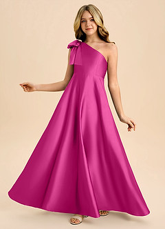 Azazie Penguin Junior Abito A-Line in Raso Elasticizzato Fiocco Fucsia image1