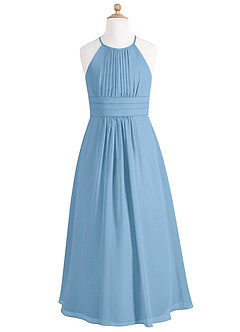 Azazie Bonnie Junior Steel Blue A-Line Pleated Chiffon Dress image5