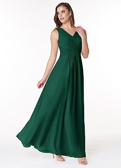 Azazie Flora Bridesmaid Dresses Emerald A-Line Pleated Chiffon Dress image4