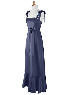 Azazie Barbara Junior Robe Trapèze en Mat Satiné Arc Bleu Orageux image8