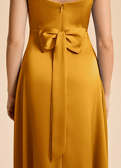 Azazie Kiki Junior Butterscotch A-Line Bow Stretch Satin Dress image7