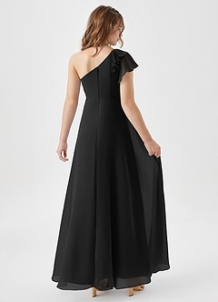 Azazie Arabella Junior Black A-Line Ruched Chiffon Dress image2
