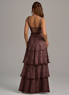 Azazie Romie Bridesmaid Dresses Espresso A-Line Corset Floral Burnout Dress image5