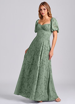 Azazie Mirian Robes de demoiselle d'honneur Robe Trapèze en Blumen-Burnout Encolure en Forme de Cœur Matcha image3