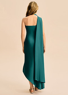 Azazie Briony Junior Etui Plissee Stretch-Satin Kleid Pfau image2