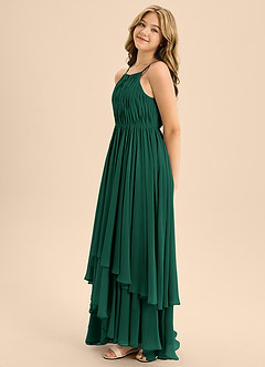 Azazie Elliora Junior Emerald A-Line Pleated Chiffon Dress image6
