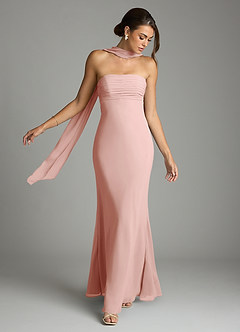 Azazie Saylor Brudtärnklänningar Klä av Sjöjungfru i Chiffong Axelbandslös Rosett image7