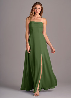 Azazie Carolyn Bridesmaid Dresses Olive A-Line Pleated Chiffon Dress image4