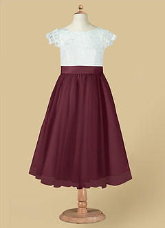 Azazie Vetty Flower Girl Dresses Ivory Cabernet A-Line Lace Tulle Dress image12