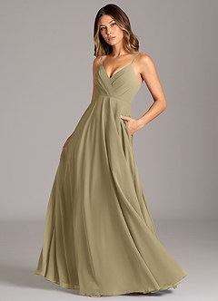Azazie Amani Bridesmaid Dresses Moss Green A-Line Pleated Chiffon Dress image1