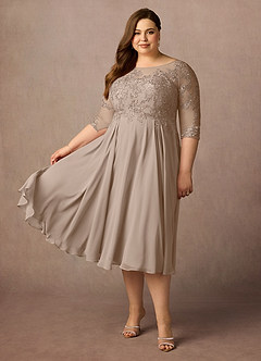 Azazie Marge Kleider für die Brautmutter A-Linie Schaufel Spitze Chiffon Kleid Taupe image8